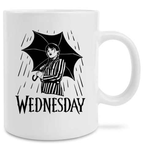 Taza divertida con diseños originales para regalar en desayunos, cumpleaños o San Valentín (Miércoles Addams 1)