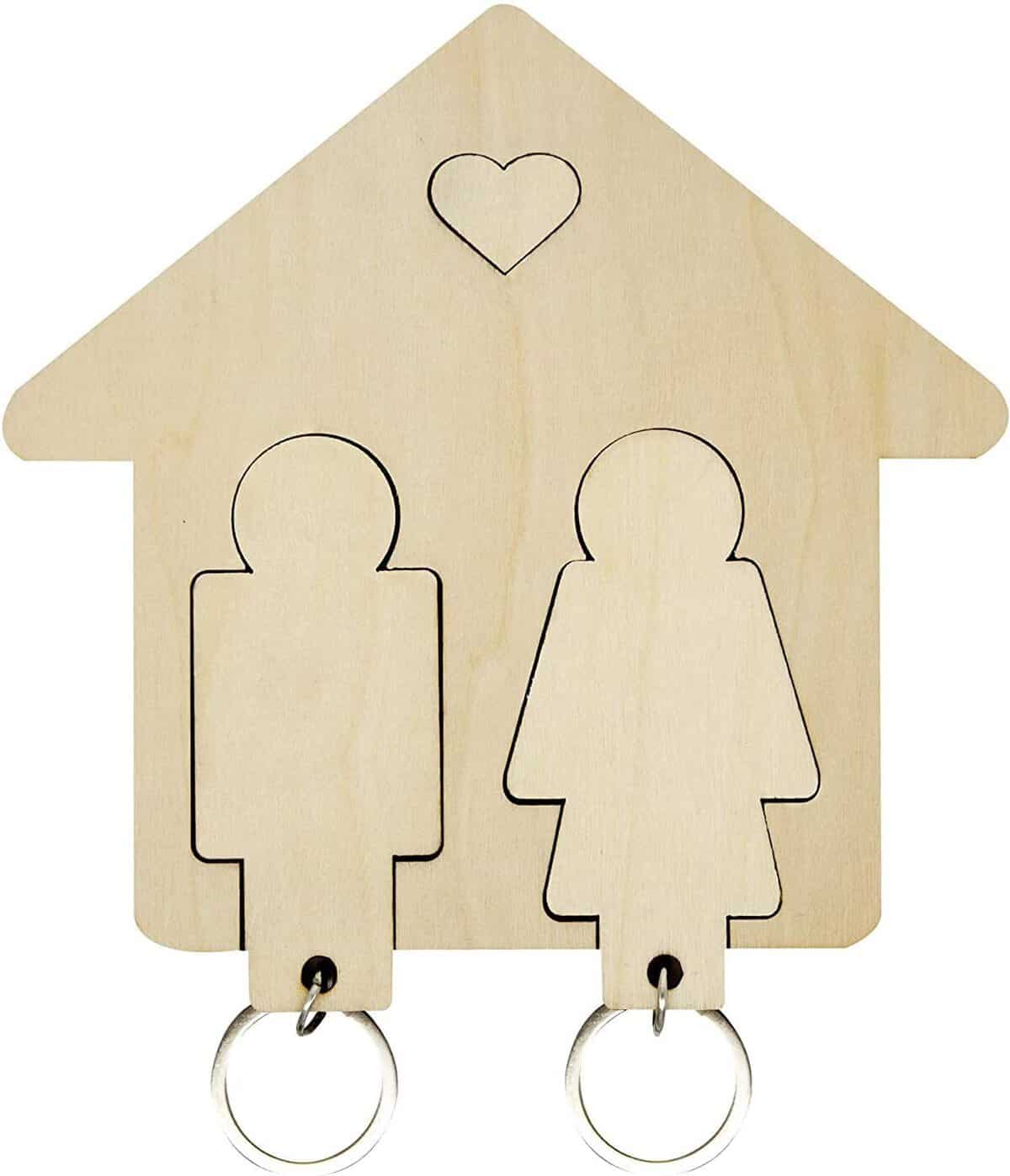 Guitz, Pareja Llavero Casa De Madera, Regalos Originales Para Mujer Para Hombres, Decoracion Hogar 13 x 13, Llaveros Originales, Decoracion Habitacion, Regalo Aniversario Pareja, Colgador Llaves