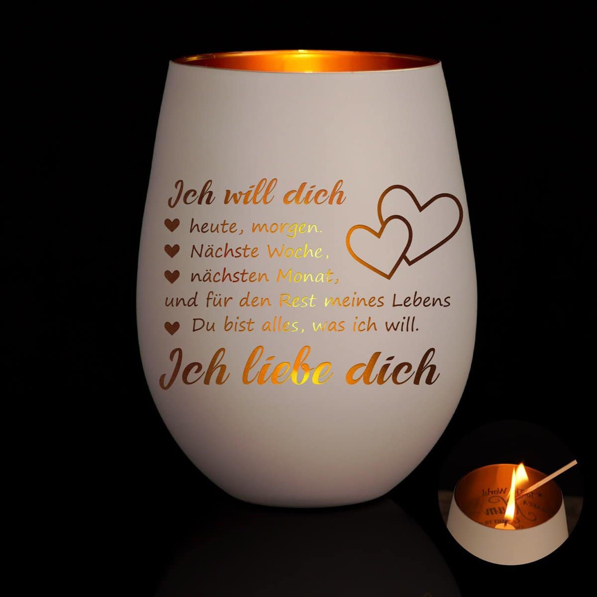 Portavelas con grabado, regalo personalizado para mujeres, Navidad, novia, esposa, portavelas con texto en alemán "Ich Liebe Dich Geburtstaggeschenke Hochzeitsgeschenke für Sie