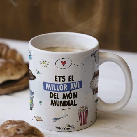 Taza Catalana de Felices Palabras Abuelo | Regalo Original de Cerámica para Desayunos | Microondas y Lavavajillas | Divertida y Perfecta para el Abuelo