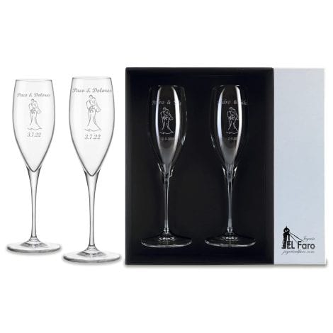 EL FARO | Copas de novios grabadas | Copas personalizadas de bodas | Cristal de Bohemia duradero | Incluye estuche premium | Disfruta y celebra el amor.