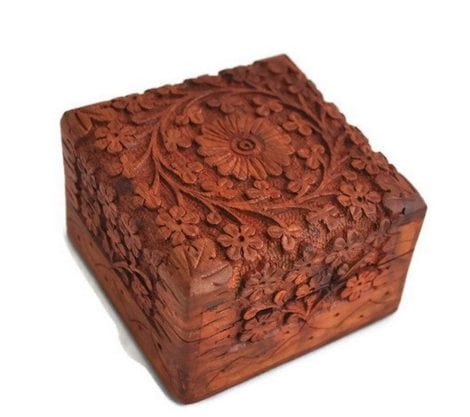 Caja de Madera tallada a mano para joyas y organización, regalo único para hombres y mujeres, 10x10x7 Cm