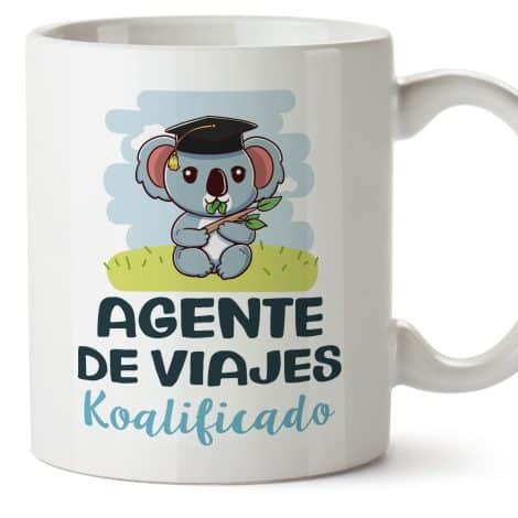 Tazas MUGFFINS para hombres AGENTE DE VIAJES, en Español, Koalificado/koalificada, 11 oz / 330 ml. Regalo original y divertido.