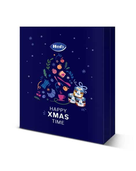 Calendario de Adviento Hero con 24 mini mermeladas de 28,3 g en varias sabores.