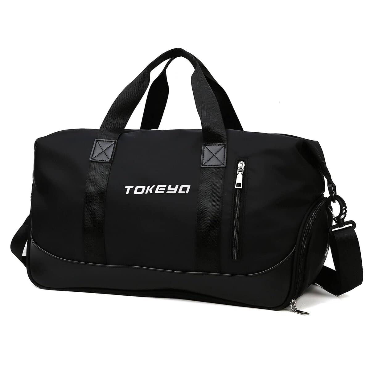 Tokeya Bolsa Deporte para Mujer y Hombre con Compartimento Zapatos y Bolsillo Húmedo, 40L Bolsa Gimnasio Grande Bolso Plegable Viaje Fin de Semana Impermeable Bolsos, Regalo Negro