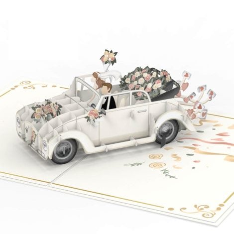 Tarjeta desplegable de coche de boda papercrush®: Elegante tarjeta 3D “Just Married”, ideal para bodas, con regalo de dinero para viajes.