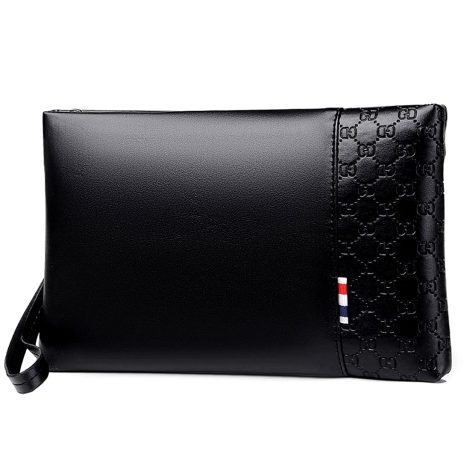 Bolso de Mano Hombre Negro, Elegante de Cuero PU, Amplio, con Ranura para Tarjeta y Cartera. Ideal para Viajes de Negocios. (Negro)