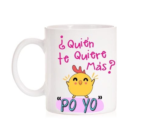 Taza divertida “¿A quién quieres más? ¡Po Yo!” con la famosa frase del Pollo. Regalo amoroso para enamorados.