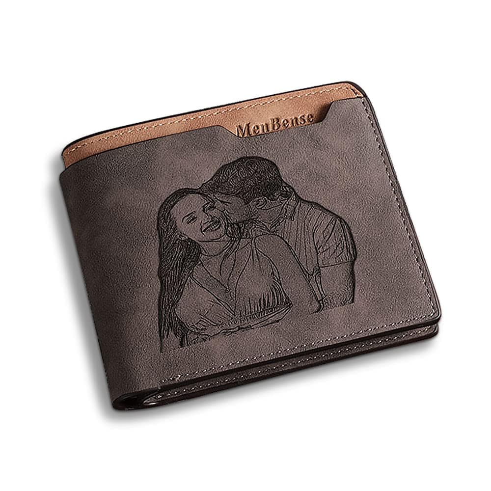 Cartera Hombre Personalizado de Foto Hombre Plegable Cuero Billetera Cartera Minimalista Cartera Nombre Grabada Regalo de Dia del Padre Cumpleaños Aniversario Creativo para Padre Novio Hijo(Brown)