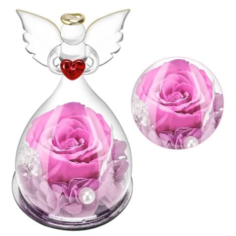 Rosas Eternas DASIAUTOEM: Regalo de Forever Rose en Figura de ángel de Cristal, decoración de Flores Hecha a Mano, perfecto para San Valentín, Esposa, Novia, Madre, Boda o Cumpleaños.