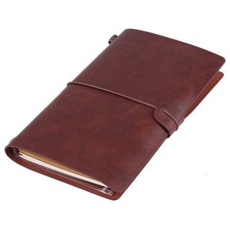 Libreta de viaje clásica de cuero sintético personalizable, recargable y disponible en 5 colores. (Marrón oscuro)