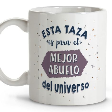 Taza especial de cerámica de 330ml con diversos diseños y el mensaje “Mejor Abuelo”.