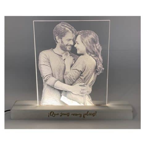 Lámpara Personalizada con tu Foto | Foto Central | Luz LED y Interruptor Táctil | Soporte de Madera Grabado | Ideal para Regalar a Amigos, Pareja y Familia.