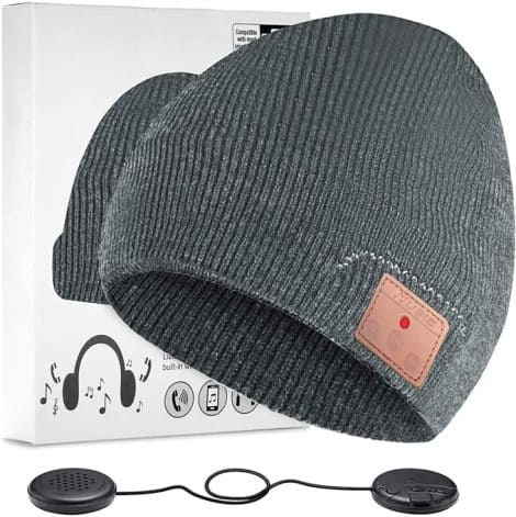 Gorro Bluetooth ZRUHIG con auriculares inalámbricos, música sin cables. Bluetooth 5.0, regalo cumpleaños, Gris.