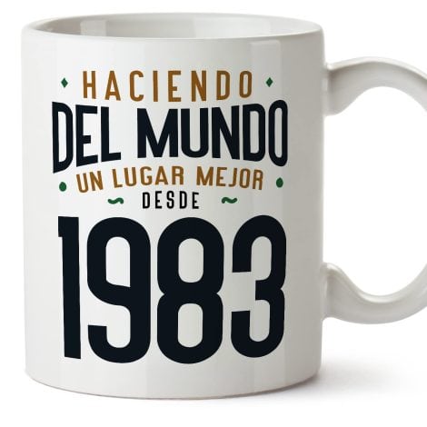 Tazas de cumpleaños MUGFFINS 1983 – En Español – Haz del Mundo un Lugar Mejor – 11 oz / 330 ml – Regalo único y divertido.