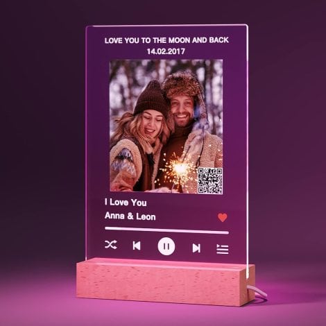 Lámpara Ambiental Spotify – Placa Personalizada con Luz y QR Regalo Aniversario, San Valentín y Navidad.