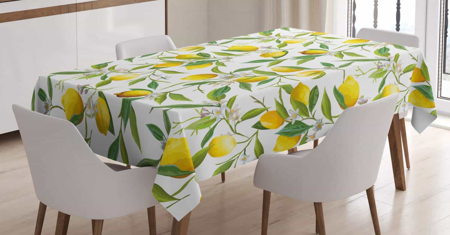 ABAKUHAUS Naturaleza Mantele, Limón Woody romántica, Estampado con la Última Tecnología Lavable Colores Firmes, 140 x 240 cm, Helecho Verde Amarillo