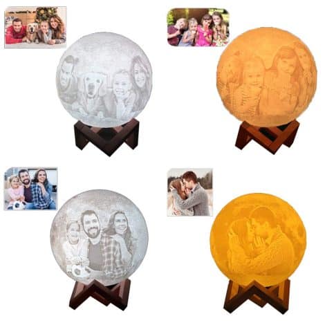 Lámpara 3D de Luna Personalizada Anlewo con Fotos y Texto, Recargable vía USB, Control Remoto.