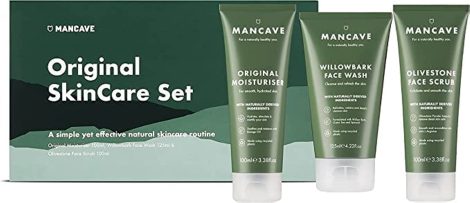 Pack de Cuidado Facial para Hombre ManCave: Limpia, exfolia e hidrata tu rostro con estos 3 productos esenciales.