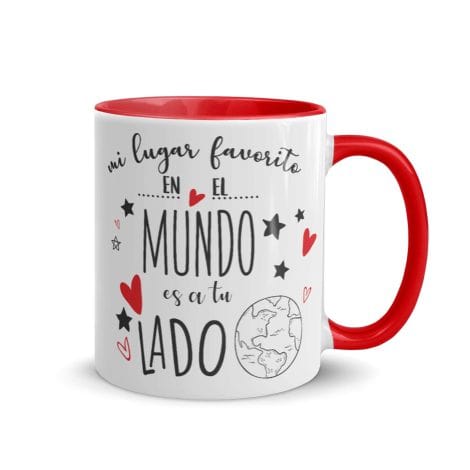 Tazas de cerámica Kembilove para parejas; taza de café roja con mensaje “Mi lugar favorito es a tu lado”; regalo original de San Valentín.