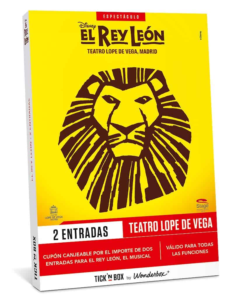 Tick&Box Caja Regalo, El Rey Leon, el Musical, 1 Entrada para 2 Personas, Disfruta del espectáculo más emocionante del Mundo, Regalos Originales para Mujer y Hombre, Válido Durante 2 años