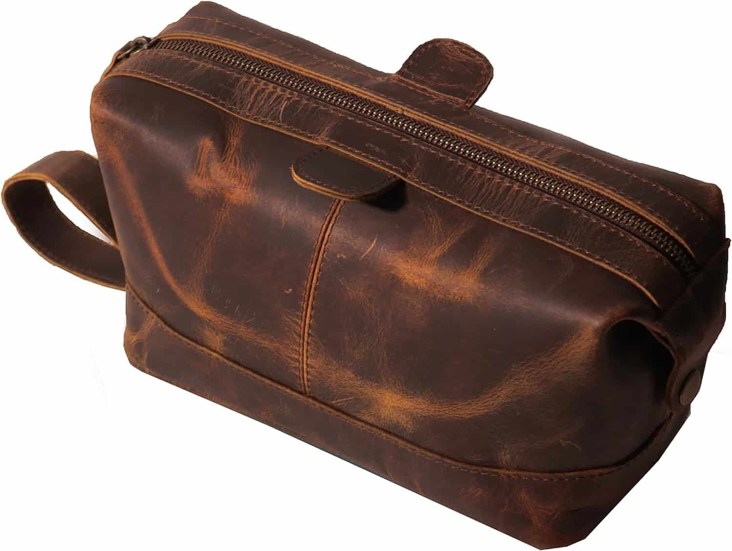 Jaald Bolsa Maletín Estuche Neceser De Cuero Piel para Aseo Baño Kit Afeitar Maquillaje Cosmético Medicinas Impermiable Regalo Bolso Hombre Leather Toiletry Bag Dopp Regalo De Padrinos De Boda