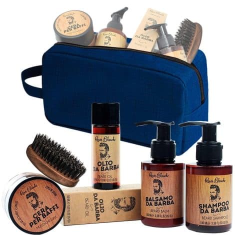 Conjunto de cuidado para barba Renée Blanche: champú, acondicionador, aceite, cera y cepillo de cerdas de jabalí Made In Italy + ALTÉAX® Beauty.