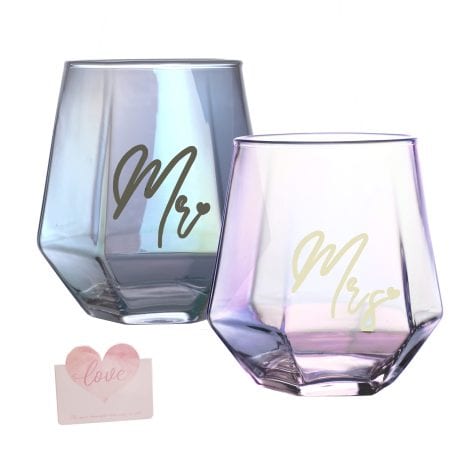 Juego de copas de vino Mr and Mrs BigNoseDeer: regalo ideal para aniversario, fiestas nupciales, compromiso, Navidad y San Valentín.