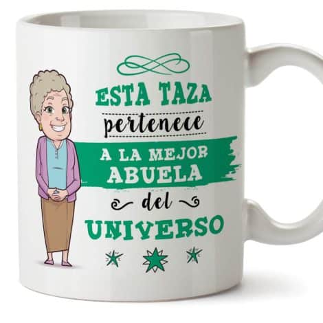 Taza de cerámica MUGFFINS para la mejor abuela del universo. Ideal como regalo original para el Día de la Madre. Capacidad: 350 mL.