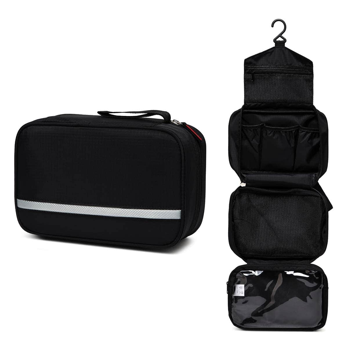 VASCHY Neceser Viaje, Neceser Maquillaje para Hombre y Mujer Bolsa de Aseo Impermeable para Colgar Neceser Deporte con Compartimentos, Negro