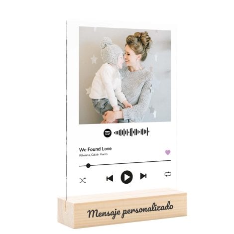 Pulpoint. Placa Spotify Foto Personalizada. Metacrilato con Código Escaneable. Regalo para Novios, Pareja, Madres, Aniversario. (Base de madera incluida)