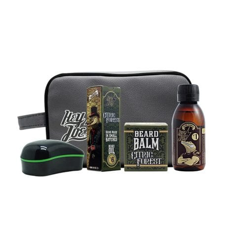 HEY JOE! – Kit de supervivencia para barba Delux Nº 6 | Pack completo con bálsamo, aceite, shampoo, cepillo y neceser para una barba saludable.