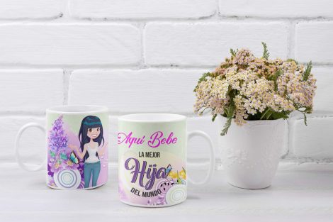 Taza de Desayuno Personalizada y Divertida, ideal para regalar a la mejor hija del mundo. 350 ml. (Hija Morena)