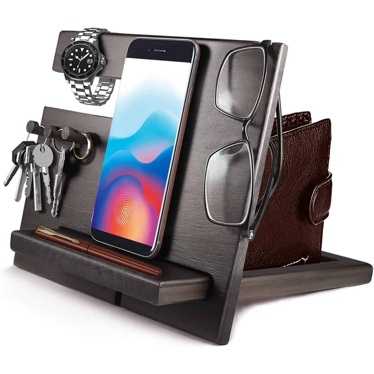 Regalos Originales para Hombre Soporte para Movil Madera Regalo Papa Soporte de Carga para teléfonos Llaves Carteras Organizador Regalos Hombre Navidad Cumpleanos Aniversario Regalos para Hombre Novio