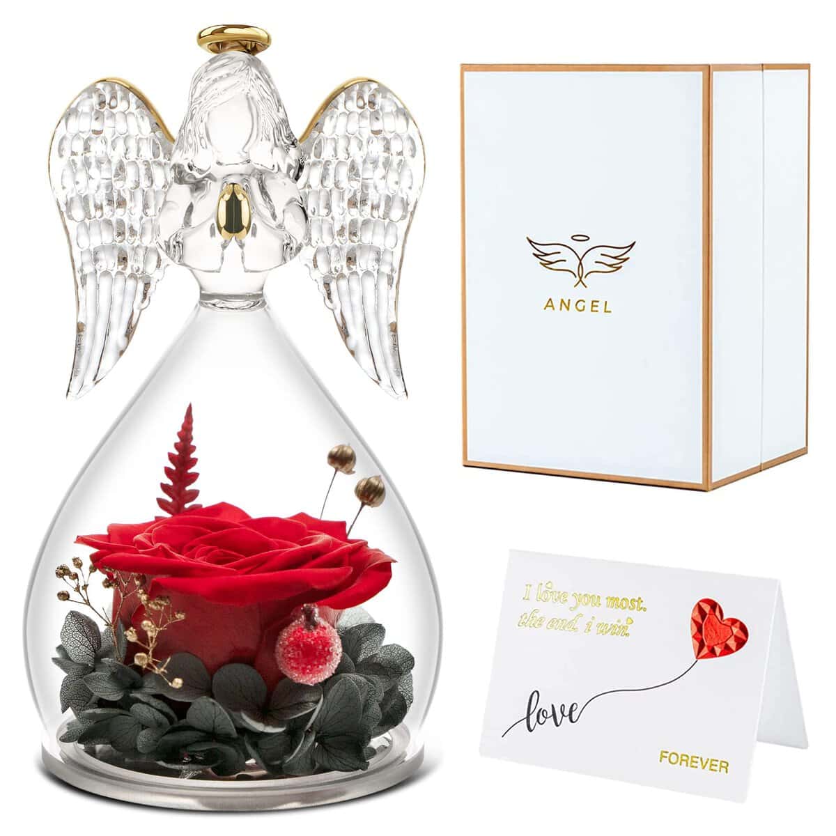 Ángel Rosa Eterna Regalos para Mamá, Rosa Preservadas Hecha A Mano en Ángel Figura, Regalos de San Valentín Día de la Madre Cumpleaños Aniversario para Mujeres Mamá Abuela