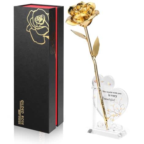 Rosa Dorada Sumergida en Oro de 24K, Regalo Romántico para Mujeres en Cumpleaños, Aniversario, San Valentín o Día de la Madre.