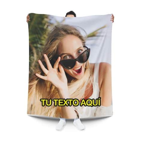 Manta personalizada con foto y texto para sofá o cama. Tamaño: 70 x 120 cm.