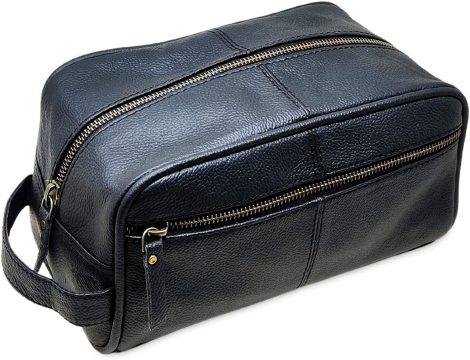 Neceser de Piel Auténtica para Hombre, Kit Dopp, Bolsas para Afeitar y Artículos de Baño para Viajar, Bolsa Maquillaje Colgante.