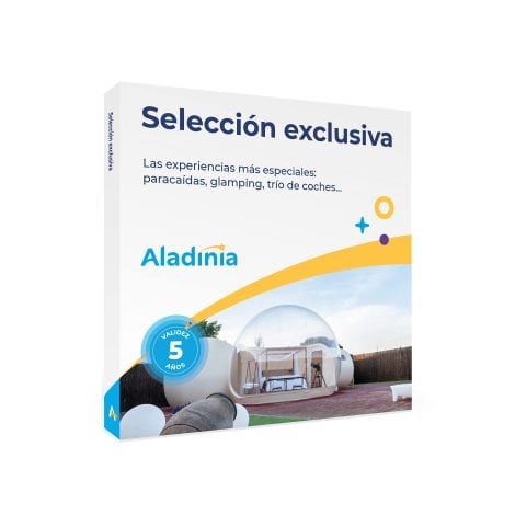 Aladinia Experiencias Premium: Caja regalo con actividades exclusivas como hoteles 5*, Habitaciones Bubble o Ferraris. Validez 5 años, cambios gratuitos e ilimitados.