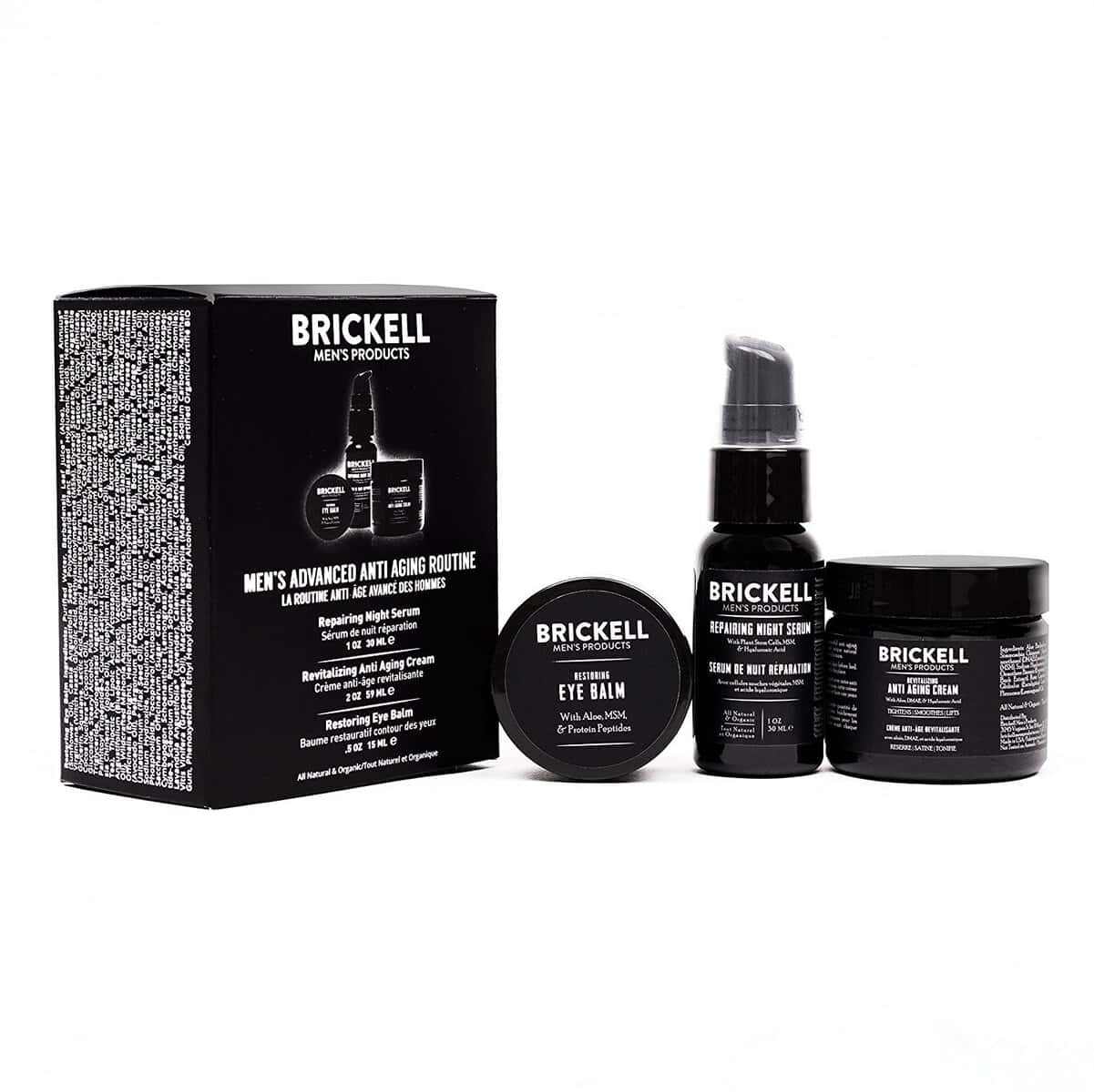 Brickell Men's Products  Rutina Antiedad avanzada  Crema facial de noche, Serum facial de Vitamina C y Crema para ojos  Orgánicos y Naturales, perfumado