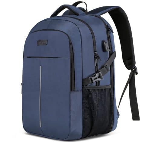 WENIG Mochila Hombre, resistente al agua y con puerto USB, ideal para viajes diarios y escolares. Azul.