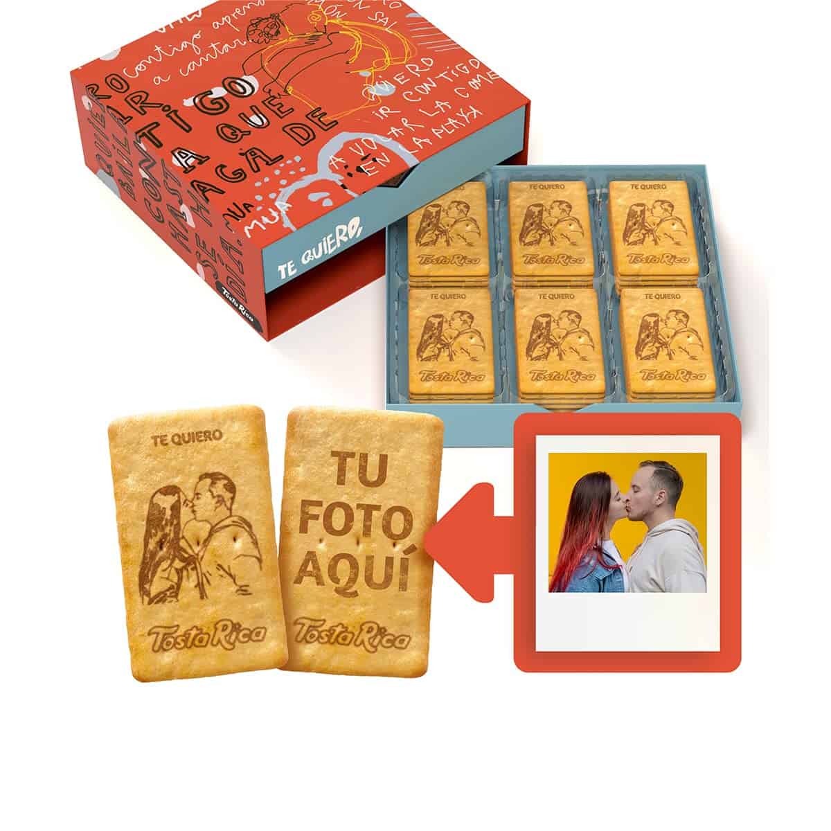 TOSTA RICA My TostaRica - 60 Galletas Personalizadas con Foto, Frase y Dedicatoria - Incluye un Estuche con un Diseño Creativo - Caja A de Amor