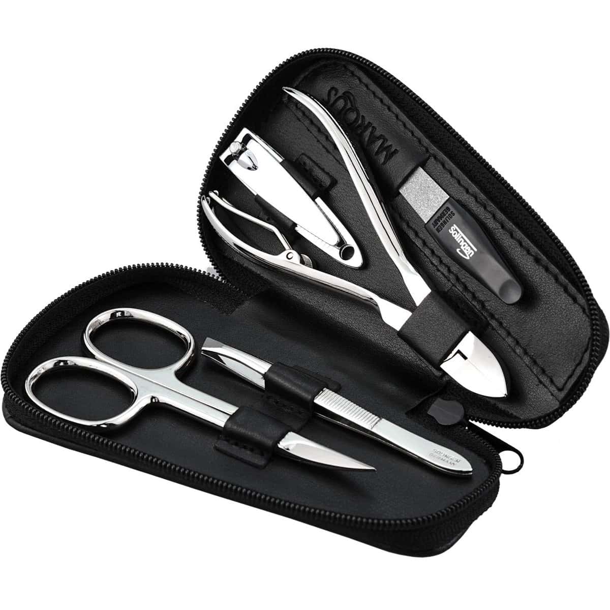 marQus set manicura de 5 piezas -Set de manicura y pedicura para hombre y mujer en estuche de piel auténtica, kit de manicura y pedicura ideal para viaje