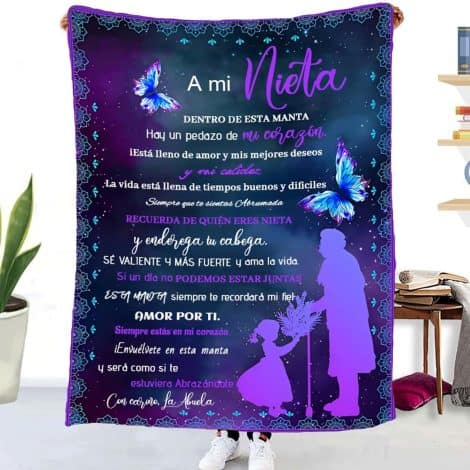 Manta personalizada con mensaje en español para mi nieta, suave y perfecta para el invierno. Ideal como regalo de cumpleaños, Navidad o Halloween.