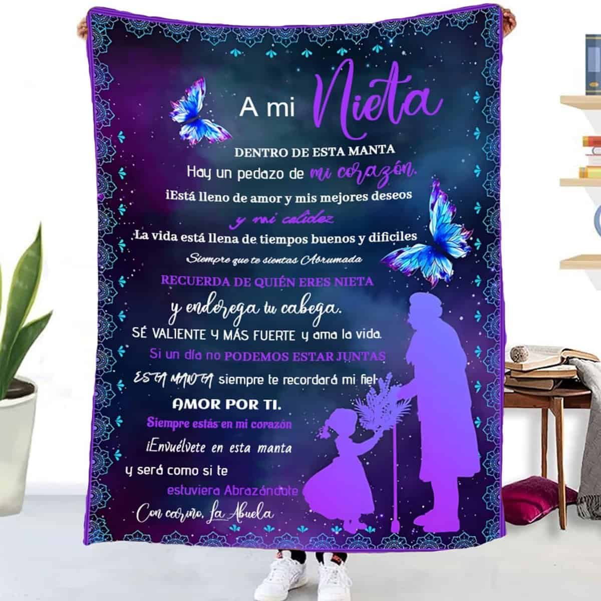 ZQYMM Manta para Mi Nieta De Abuela, Mantas Personalizadas de Mensaje BendicióN EspañOl, súper Suave Manta para Sofá Invierno Nieta Regalos de Cumpleaños Navidad Halloween