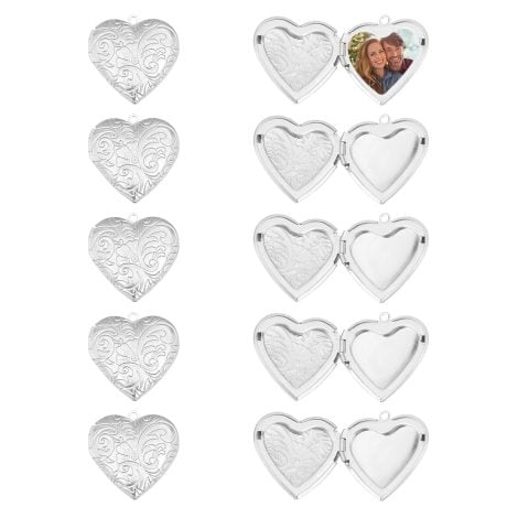 Conjunto de 10 colgantes de acero inoxidable en forma de corazón con marco para fotos. Collares con encanto y esposas para regalos conmemorativos femeninos y masculinos.