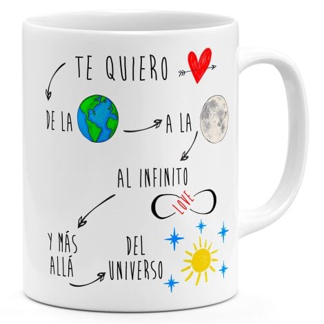 Tazas de nieve para regalar a parejas enamoradas – Te amo hasta el infinito – Regalos originales para aniversario, amigos – Taza con frases originales para café/té.