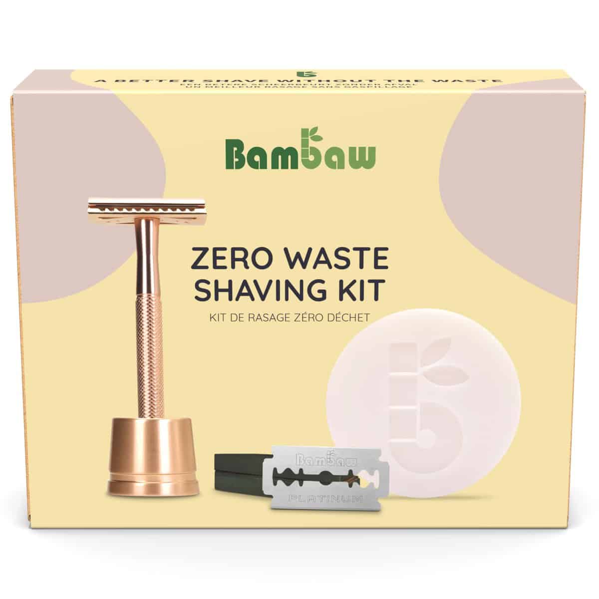 Bambaw Kit de Afeitado para Mujer  Maquinilla de Afeitar Clasica con Soporte Afeitado, 10 Hojas de Afeitar y Jabón Afeitar de Albaricoque, Set Regalo Mujer