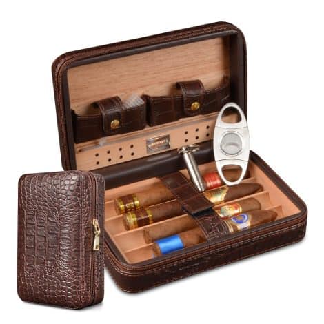 Humidor de Puros de Volenx, Portátil con Corta Puros, de Piel, Regalo Accesorio para Hombres (Cigarro No Incluido).