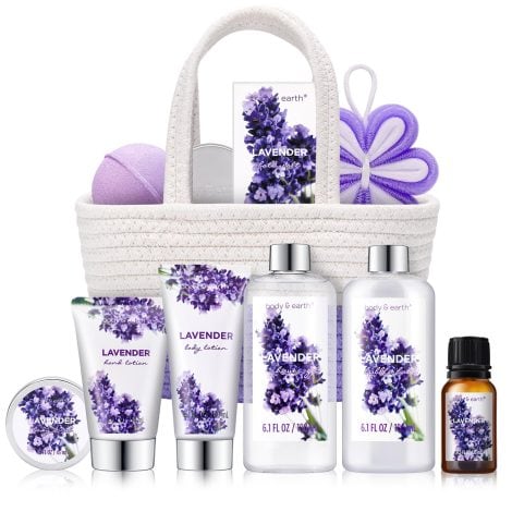 Cesta de Regalo Mujer, Set de Baño Spa 11 Piezas Aroma Lavanda con Gel, Burbujas y Aceite Esencial. Ideal para Navidad, Cumpleaños o Aniversario.